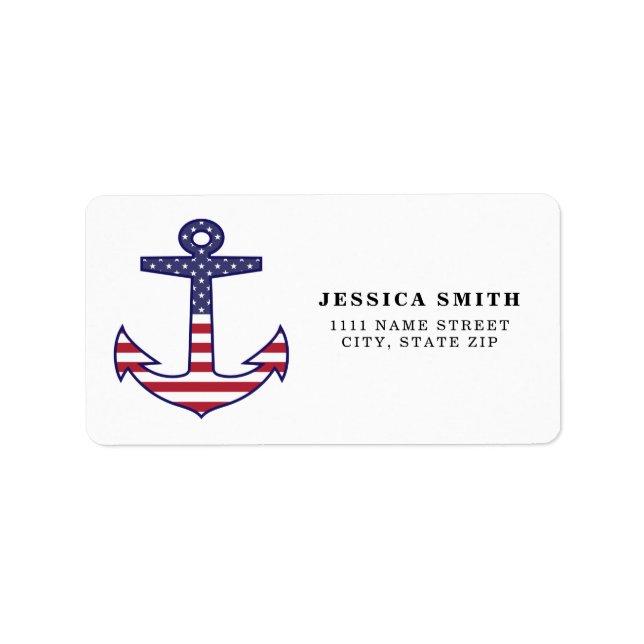 Patriotic American Flag Anchor Nautical Label (Front)