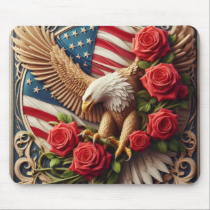 Patriotic American Flag and Eagle Mouse Pad