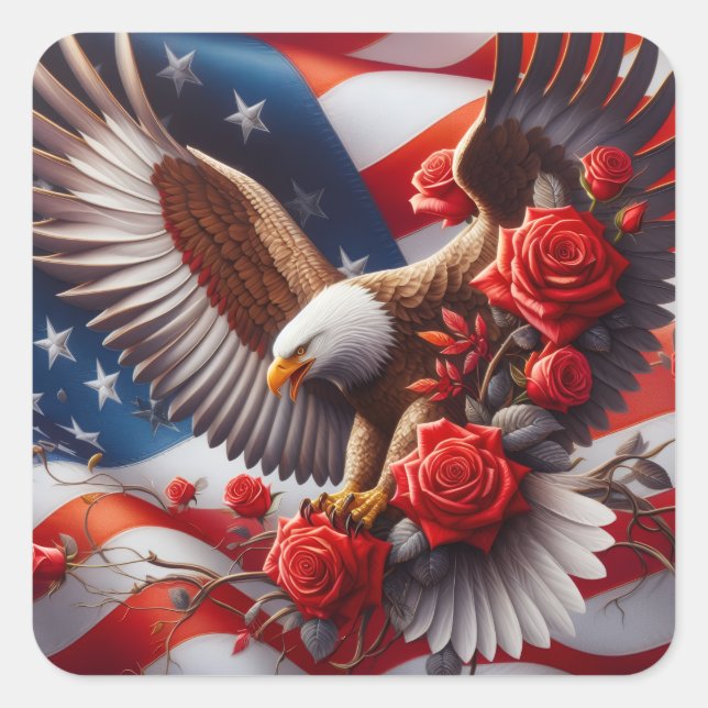 Patriotic American Flag and Eagle Square Sticker (Front)