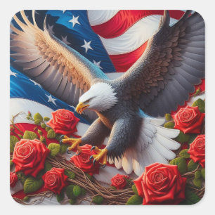 Patriotic American Flag and Eagle Square Sticker