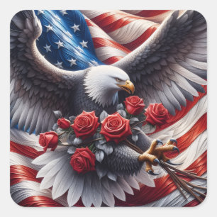 Patriotic American Flag and Eagle Square Sticker