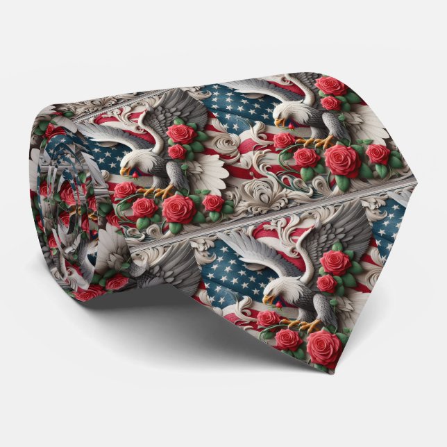 Patriotic American Flag and Eagle Tie (Rolled)