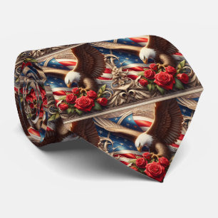 Patriotic American Flag and Eagle Tie