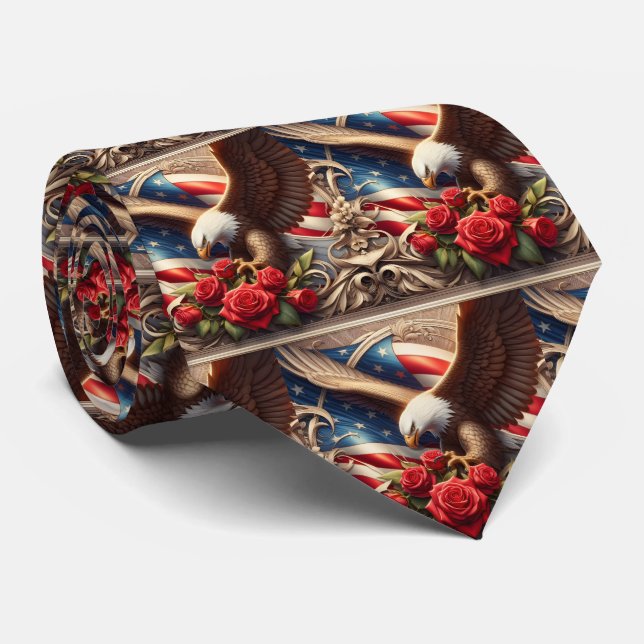 Patriotic American Flag and Eagle Tie (Rolled)