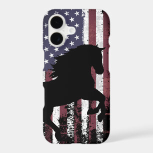 Patriotic American Flag and Silhouette Horse