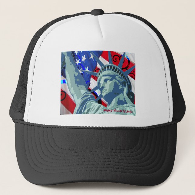 Patriotic American Flag and Statue of Liberty Trucker Hat (Front)