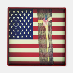 Patriotic American Flag and Yellow Ribbon Magnet