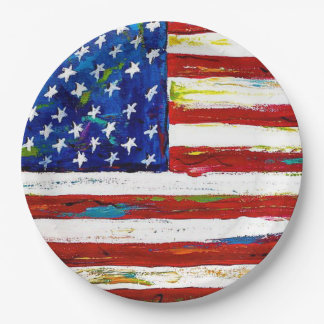 Patriotic American Flag Art Paper Plate
