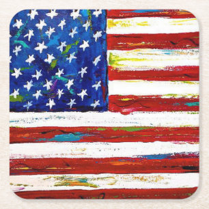 Patriotic American Flag Art Square Paper Coaster