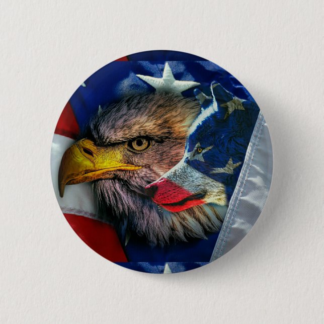 Patriotic American Flag Bald Eagle Wolf 6 Cm Round Badge (Front)