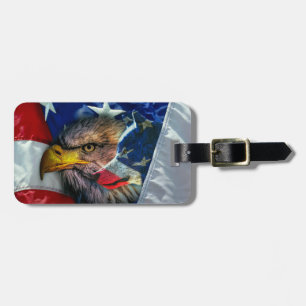 Patriotic American Flag Bald Eagle Wolf Luggage Tag