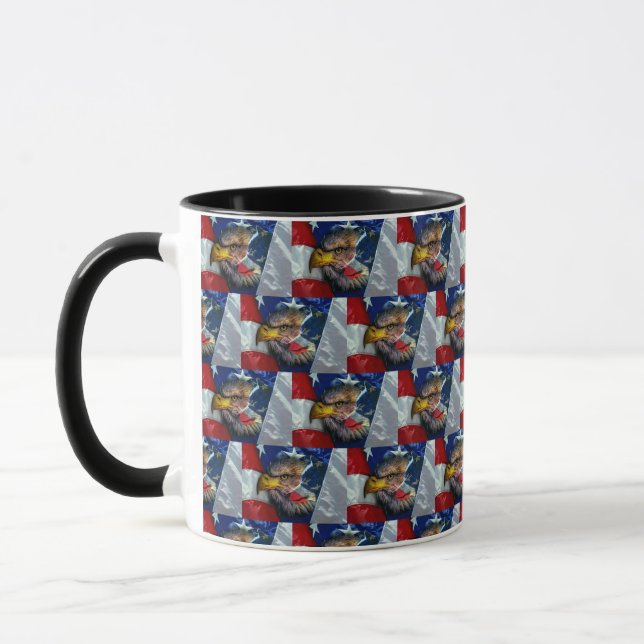 Patriotic American Flag Bald Eagle Wolf Mug (Left)