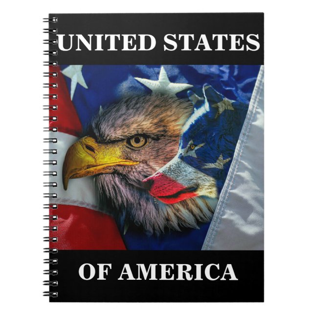 Patriotic American Flag Bald Eagle Wolf Notebook (Front)