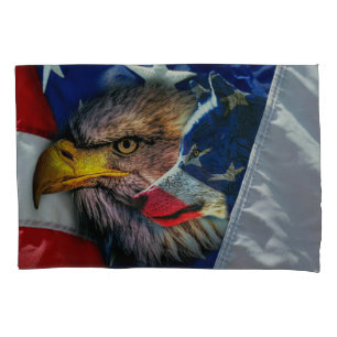 Patriotic American Flag Bald Eagle Wolf Pillowcase