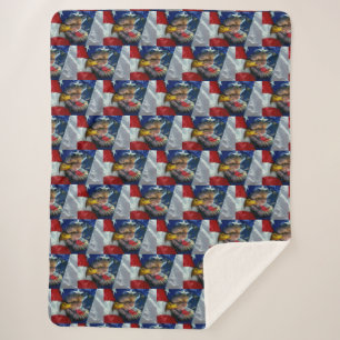 Patriotic American Flag Bald Eagle Wolf Sherpa Blanket