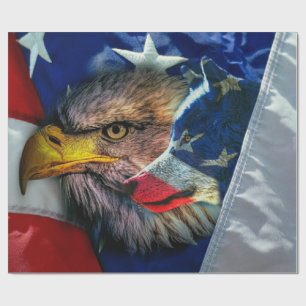Patriotic American Flag Bald Eagle Wolf Wrapping Paper