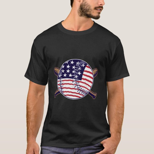 Patriotic American Flag Baseball Softball Graphic  T-Shirt (Front)