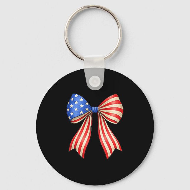 Patriotic American Flag Bow Minimalistic USA Key Ring (Front)