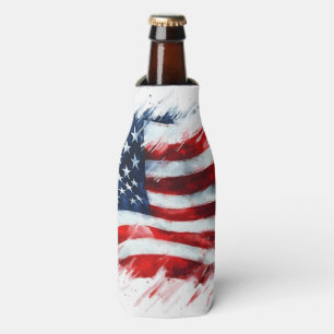 Patriotic American Flag Brushstroke Art Design Bottle Cooler