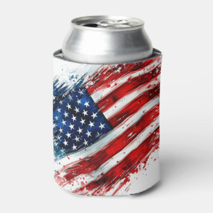 Patriotic American Flag Brushstroke Art Design Can Cooler