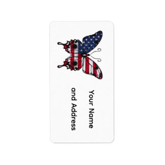 Patriotic American Flag Butterfly Label
