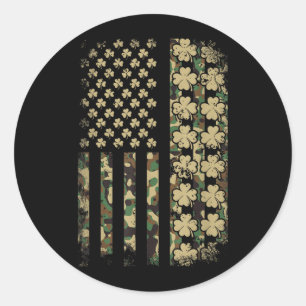 Patriotic American Flag Camouflage Shamrock St Classic Round Sticker