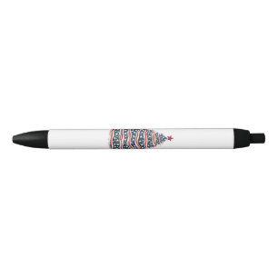 Patriotic American Flag Christmas Tree Black Ink Pen