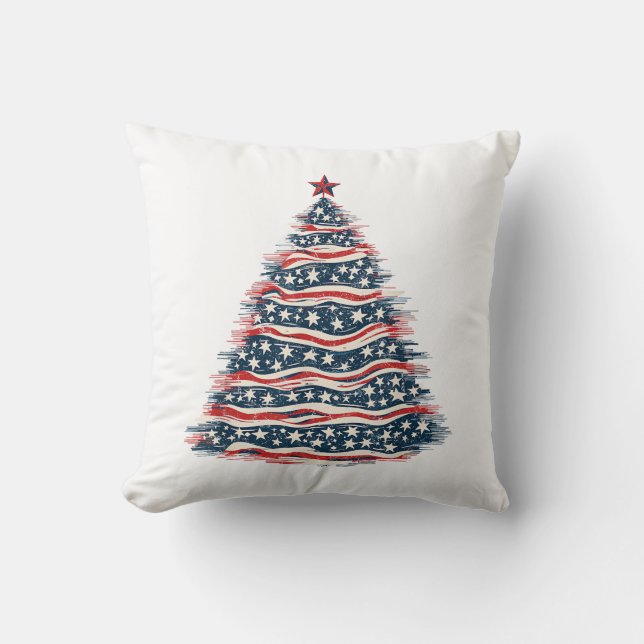 Patriotic American Flag Christmas Tree Cushion (Front)