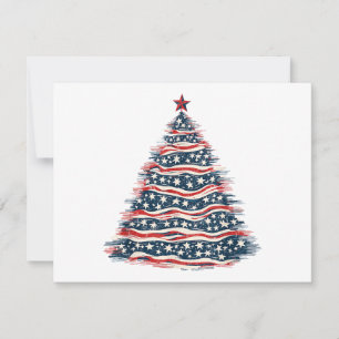 Patriotic American Flag Christmas Tree Holiday Card