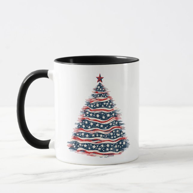 Patriotic American Flag Christmas Tree Mug (Left)