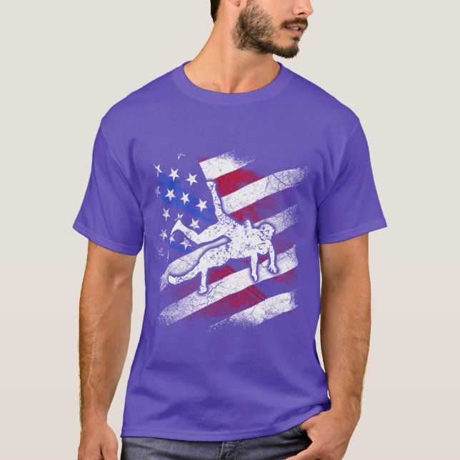 Patriotic American Flag Combat Sports Wrestler fun T-Shirt (Front)