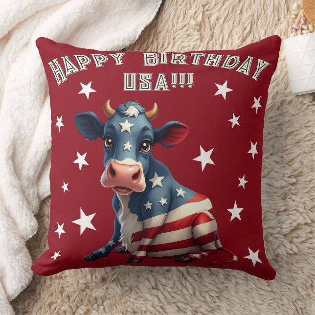 Patriotic American Flag Cow Illustration Cushion (Blanket)
