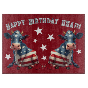 Patriotic American Flag Cow Illustration Cutting Board