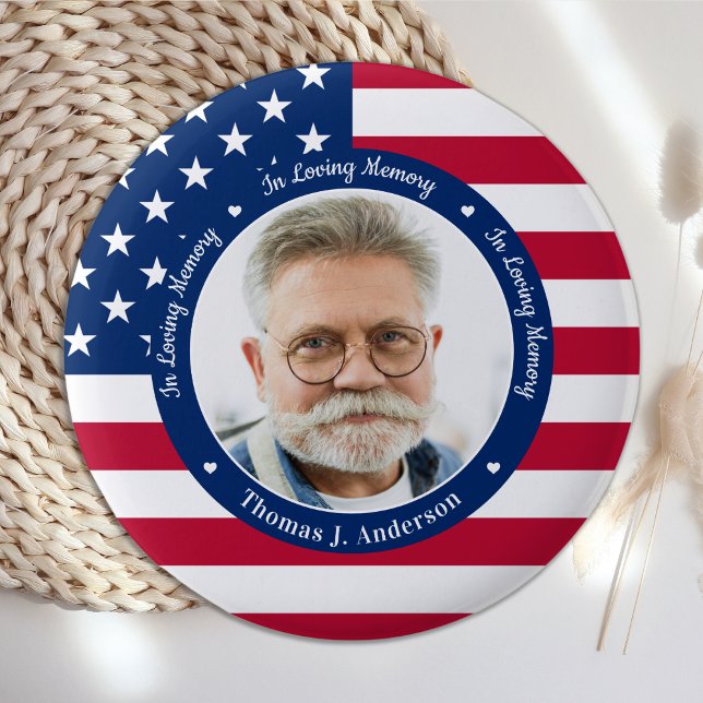 Patriotic American Flag Custom 2 Photo Memorial  6 Cm Round Badge (Creator Uploaded)
