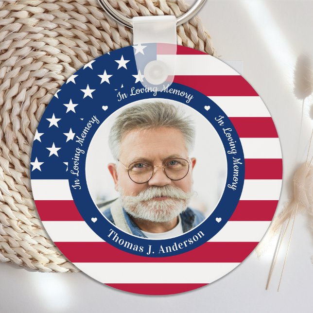 Patriotic American Flag Custom 2 Photo Memorial  Key Ring (Creator Uploaded)
