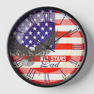 Patriotic American flag eagle dad roman wall clock