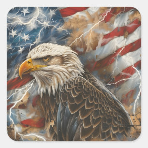 Patriotic American flag eagle lightning strike Square Sticker