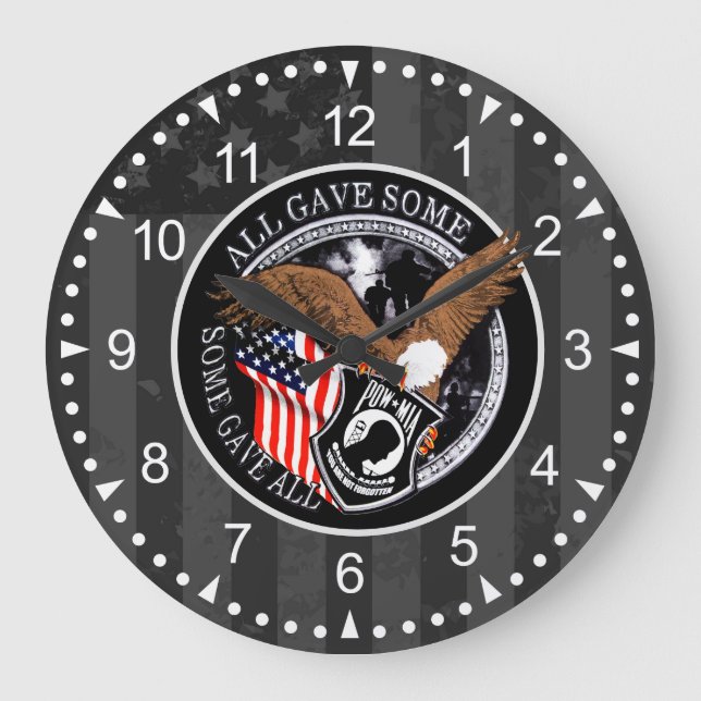 Patriotic American Flag Eagle Military Design Large Clock (Front)