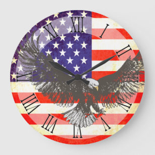 Patriotic American flag eagle roman wall clock