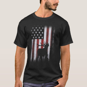 Patriotic American Flag Elk Hunter   Men Elk Bow H T-Shirt