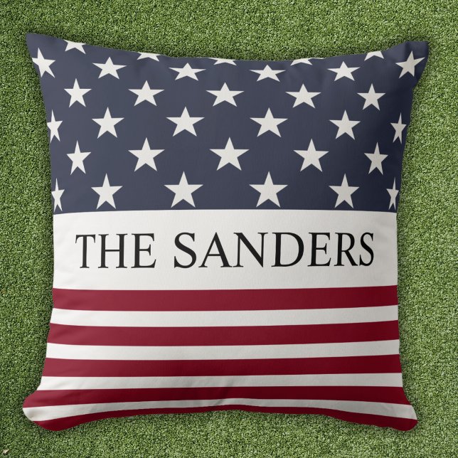 Patriotic American Flag Family Name Cushion (Creator Uploaded)