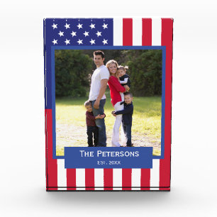 Patriotic American Flag Family Photo Block