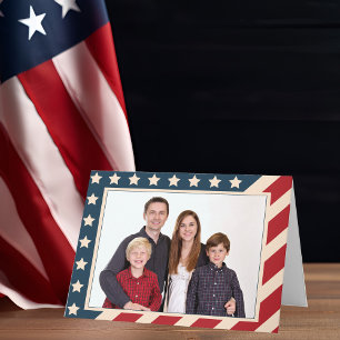 Patriotic American Flag Family Photo Christmas Holiday Card