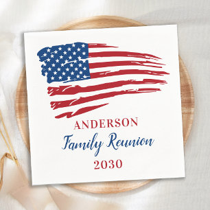 Patriotic American Flag Family Reunion Party Napkin