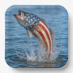 Patriotic American Flag Fish Paper Plate