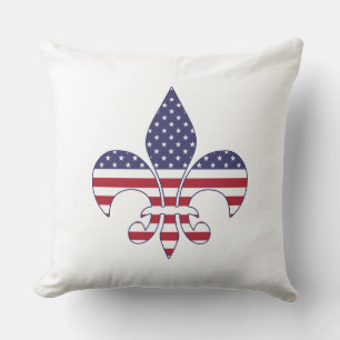 Patriotic American Flag Fleur-de-lis Cushion