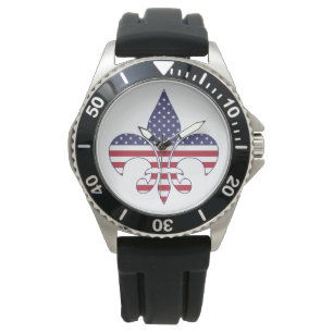 Patriotic American Flag Fleur-de-lis Watch