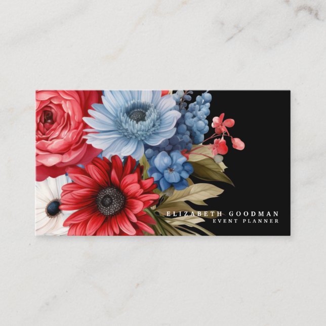 Patriotic American Flag Floral Business Cards (Front)