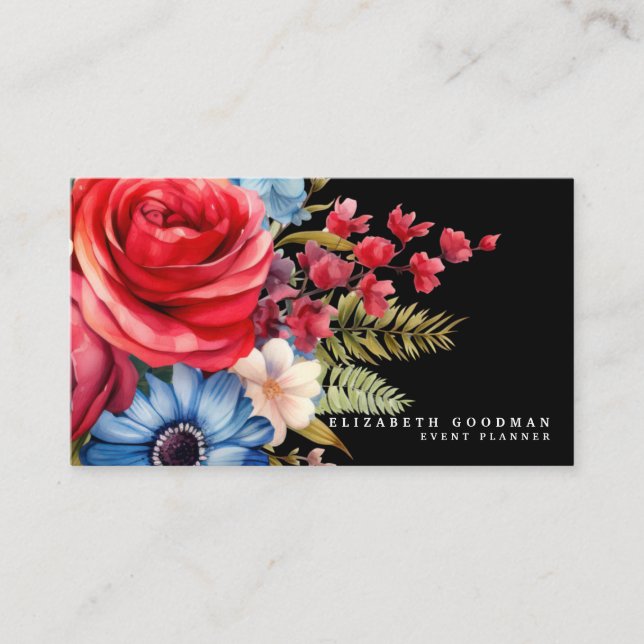 Patriotic American Flag Floral Business Cards (Front)