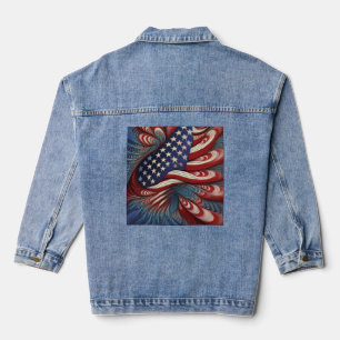 Patriotic American Flag Fractal Denim Jacket